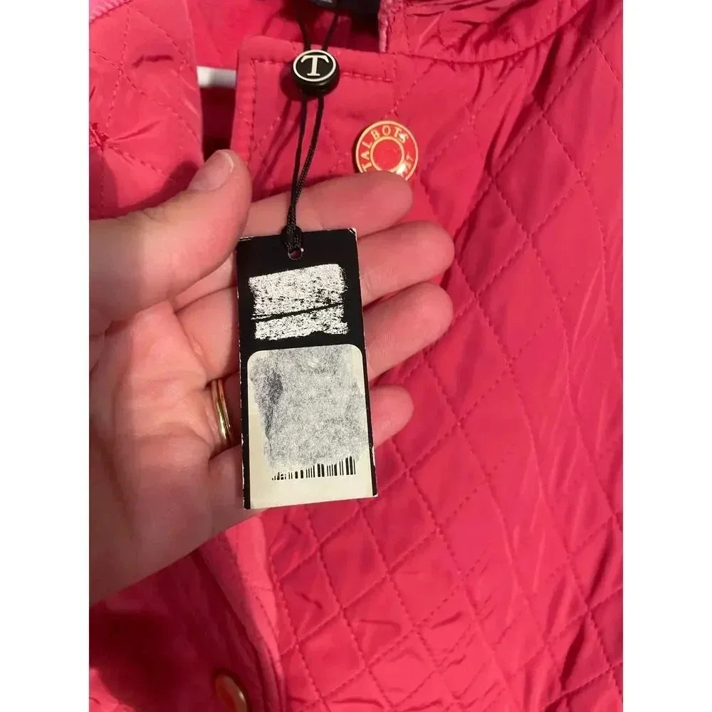 Talbots Pink Quilted Button Front‎ Vest with Corduroy Collar